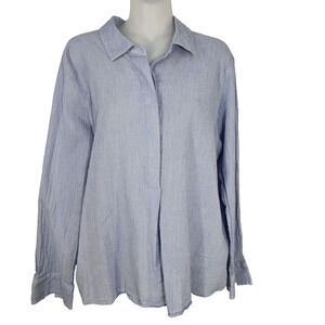 Elizabeth And James Top Shirt Women Large Long Sleeve Popover Cotton Pinstriped